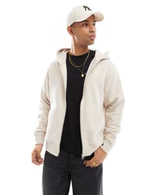 Jack & Jones Heavyweight Oversized Zip Hoodie In Cream-white