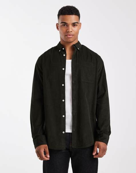 Jack & Jones – Hemd aus Cord in Dunkelgrün mit Tasche - view 1