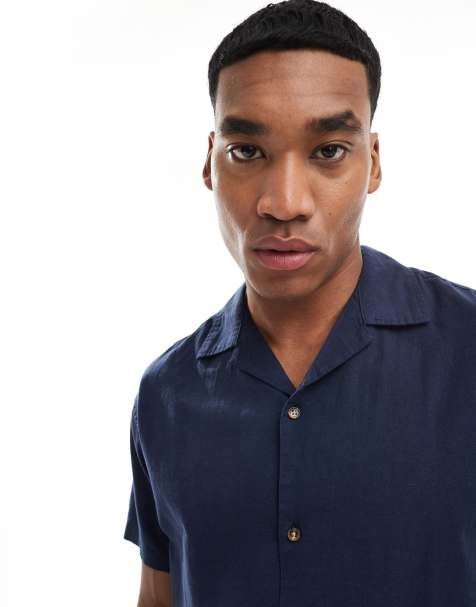 Jack & Jones – Hemd aus Leinen in Marineblau mit Reverskragen - view 1