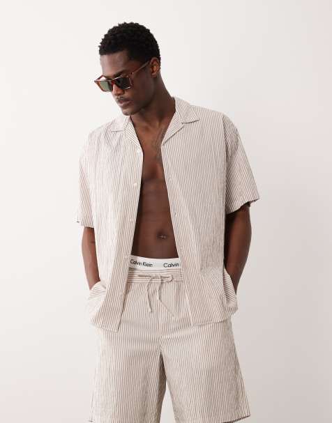 Jack & Jones – Hemd aus Seersucker in Beige mit Reverskragen, Kombiteil - view 1