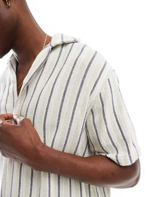 Jack & Jones – Hemd im Leinenlook in Blau-Grün gestreift mit Reverskragen, 3 von 4