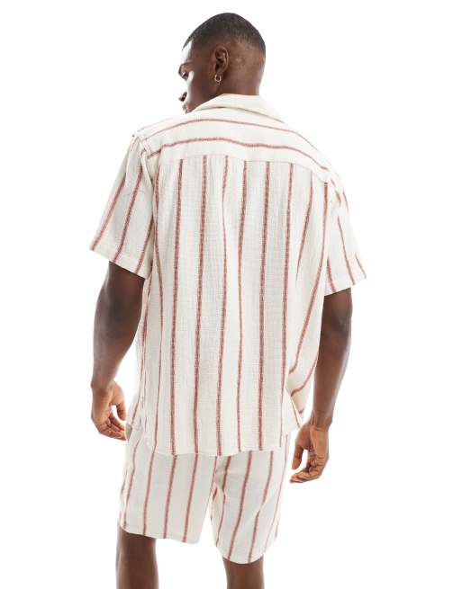 Jack & Jones – Hemd in Creme und Rot gestreift mit Reverskragen, Kombiteil, 4 von 4
