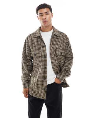 Hemdjacke aus kariertem Tweed-Braun Braun L
