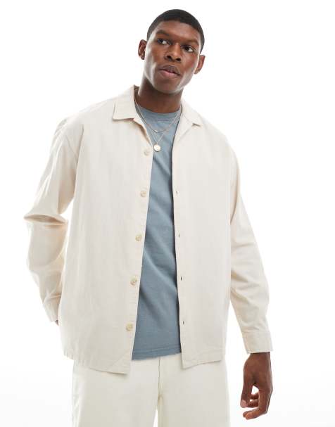 Jack & Jones – Hemdjacke aus Leinenmix in Beige mit Reverskragen - view 1
