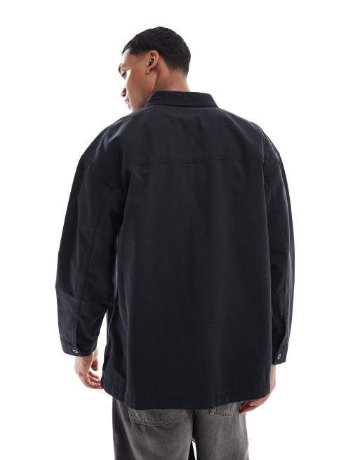 Jack & Jones – Hemdjacke aus schwerem Twill in verwaschenem Schwarz, 2 von 4