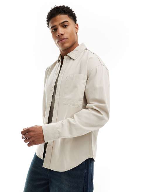 Jack & Jones – Hemdjacke aus Twill in Beige 