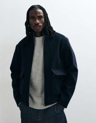 Jack & Jones High Neck Jacket In Navy