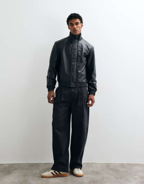Jack & Jones high neck pu leather jacket in black - view 1