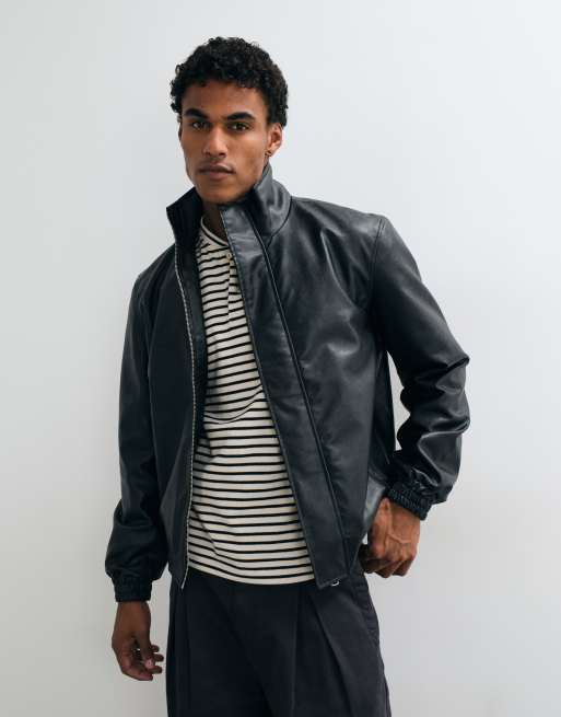 Jack & Jones high neck pu leather jacket in black, 2 of 5