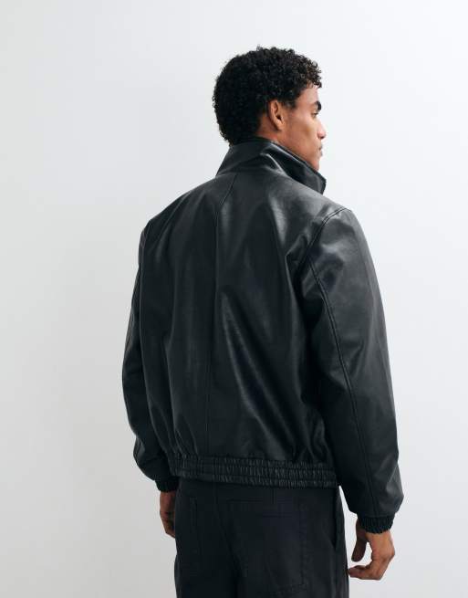 Jack & Jones high neck pu leather jacket in black, 4 of 5