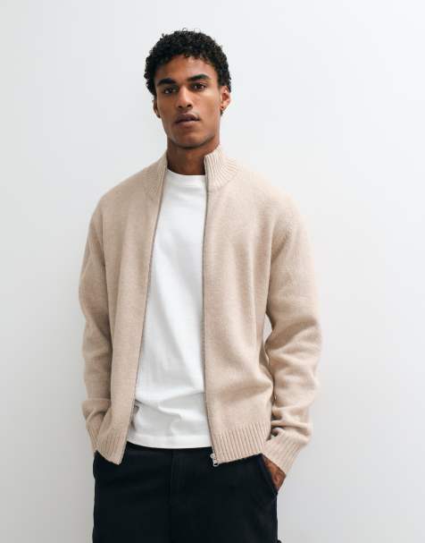Jack & Jones high neck zip through cardigan in beige - view 1