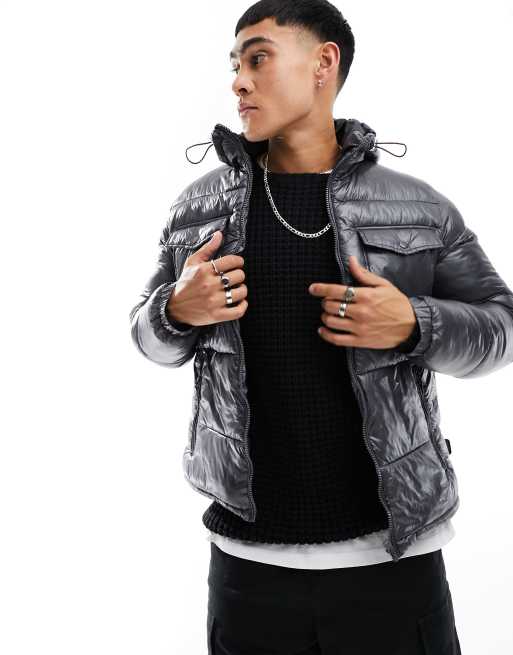 Mens high shine puffer jacket sale