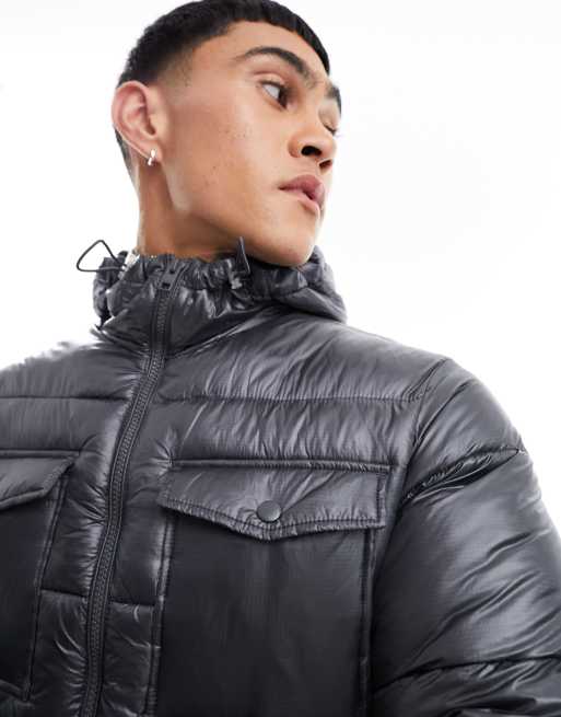 Mens high outlet shine puffer jacket