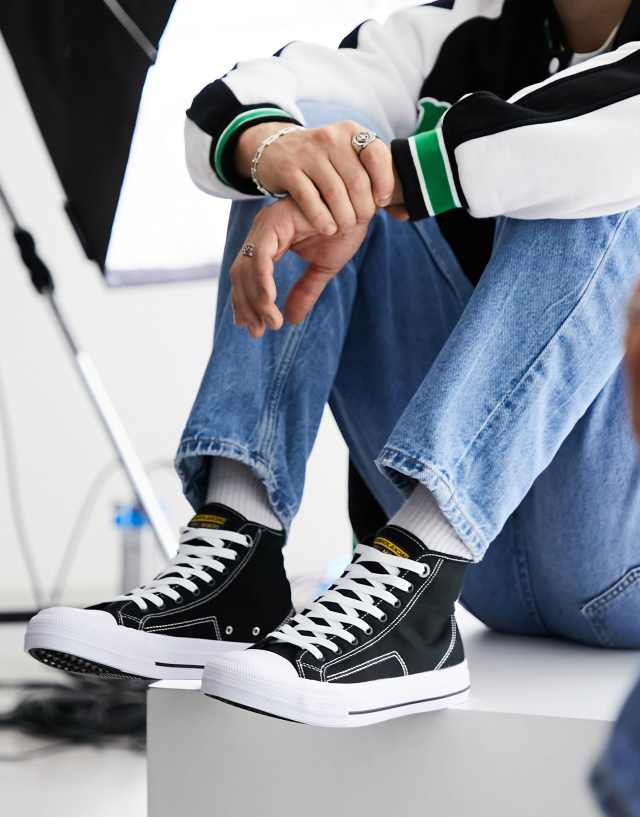 Jack & Jones high top canvas sneakers in all black