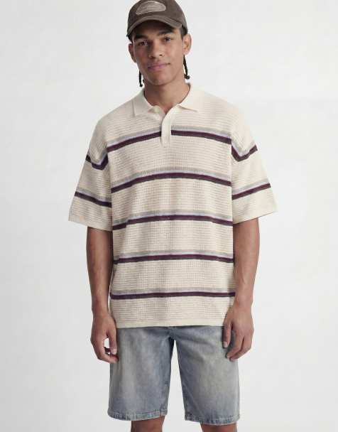 Jack & Jones - Hæklet cremehvid poloskjorte med striber - view 1