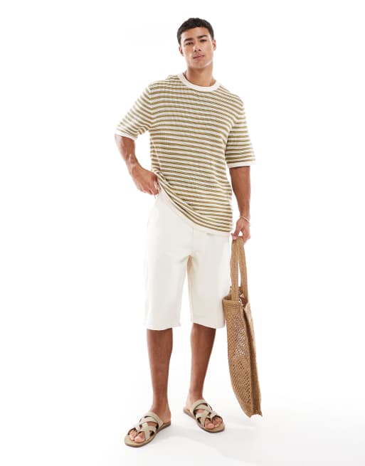 Jack & Jones - Hæklet T-shirt med beige/grønne striber, 3 af 4