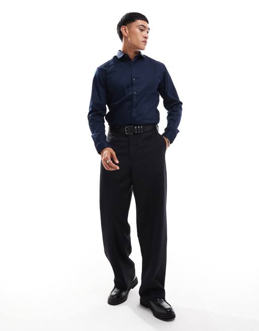 Jack & Jones – Hochwertiges, schmal geschnittenes, elegantes Stretchhemd in Marineblau, 3 von 4