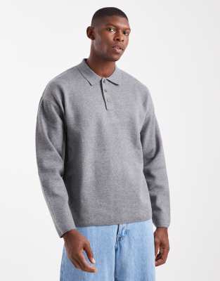 Hochwertiges Strick-Polohemd in Grau Grau XL
