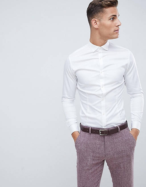 Jack & Jones – Hochwertiges, weißes Hemd in extrem enger, elastischer Passform