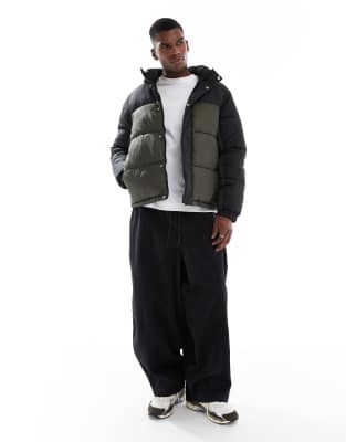 Jack & Jones Hooded Color Block Puffer Jacket In Multi