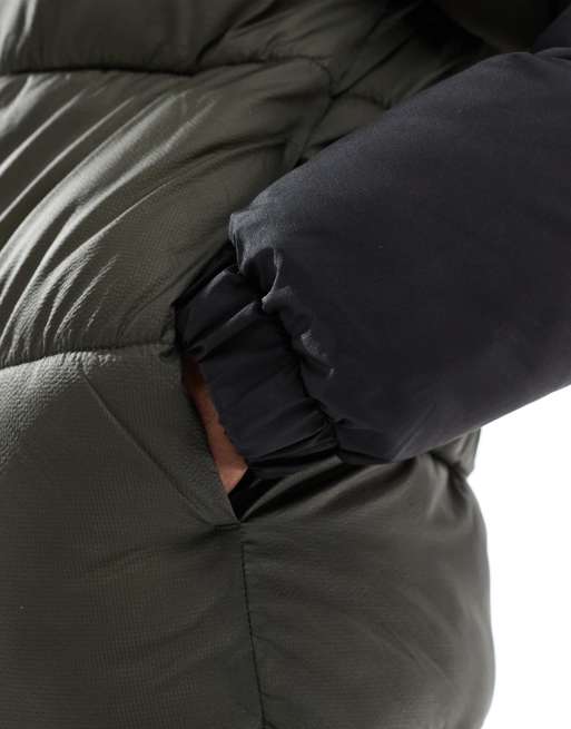 Jack & Jones hooded colour blocked puffer in black and green, 5 of 5