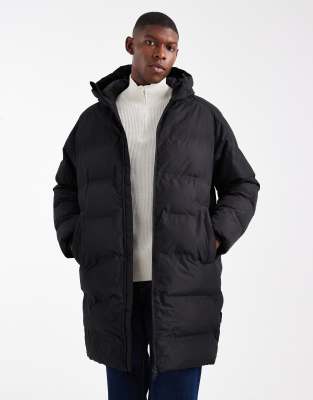 Jack & Jones Hooded Long Puffer Jacket In Black