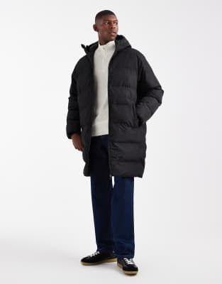 Jack & Jones Hooded Long Puffer Jacket In Black