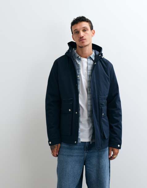 Jack & Jones hooded parka jacket in navy - view 1
