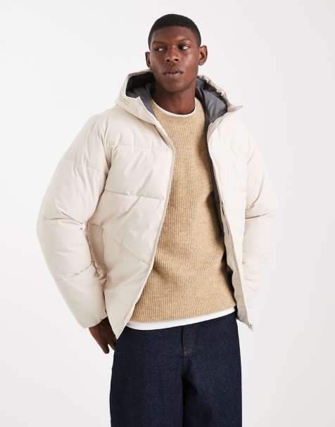 Jack & Jones hooded puffer in off white - view 1