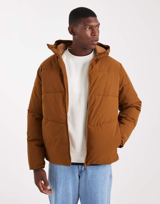 Jack & Jones hooded puffer in tan