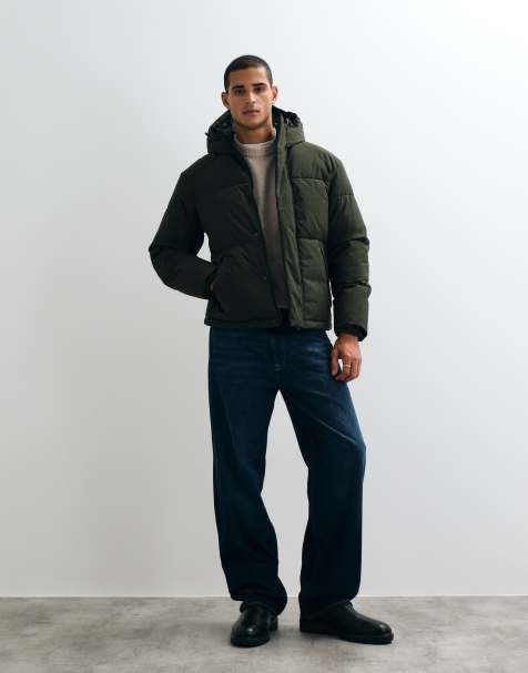 Jack & Jones hooded puffer jacket in army green - view 1