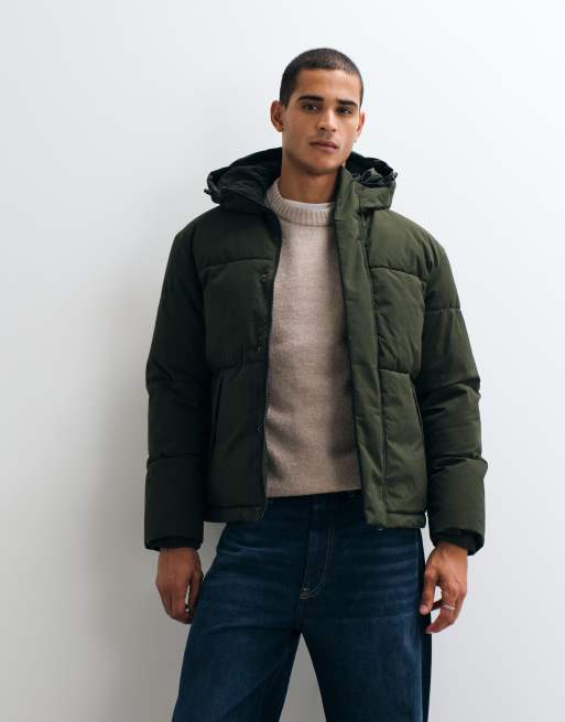 Jack & Jones hooded puffer jacket in army green, 2 of 5