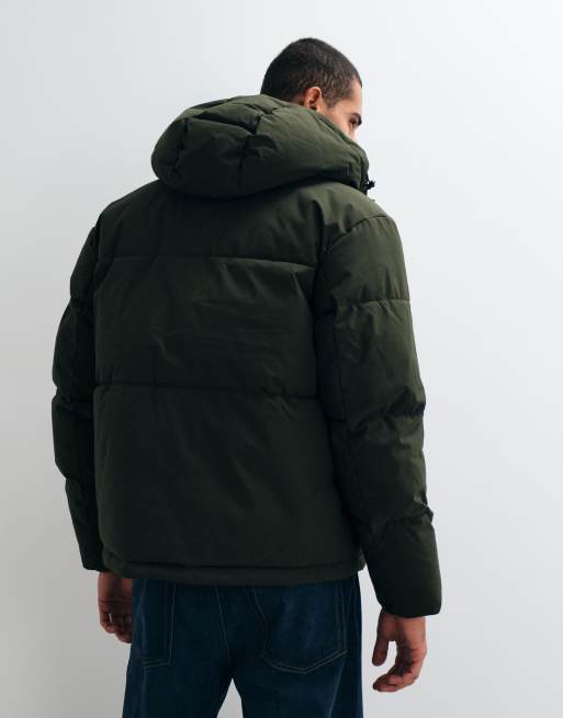 Jack & Jones hooded puffer jacket in army green, 3 of 5