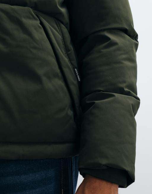 Jack & Jones hooded puffer jacket in army green, 4 of 5