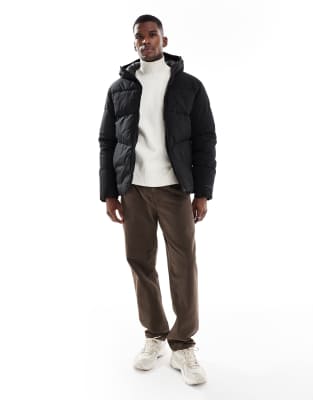 Jack & Jones Hooded Puffer Jacket In Black