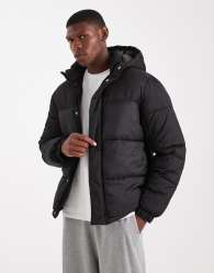 Jack & Jones hooded puffer jacket in black
