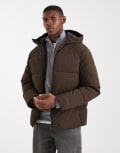 [Jack & Jones] Jack & Jones hooded puffer jacket in brown M Delicioso