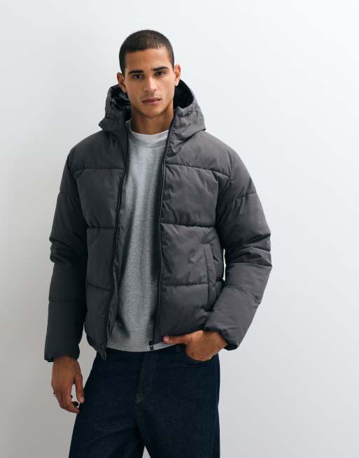 Jack & Jones hooded puffer jacket in charcoal gray, 2 of 5