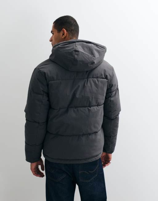 Jack & Jones hooded puffer jacket in charcoal gray, 5 of 5