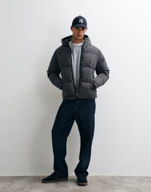 Jack & Jones hooded puffer jacket in charcoal grey