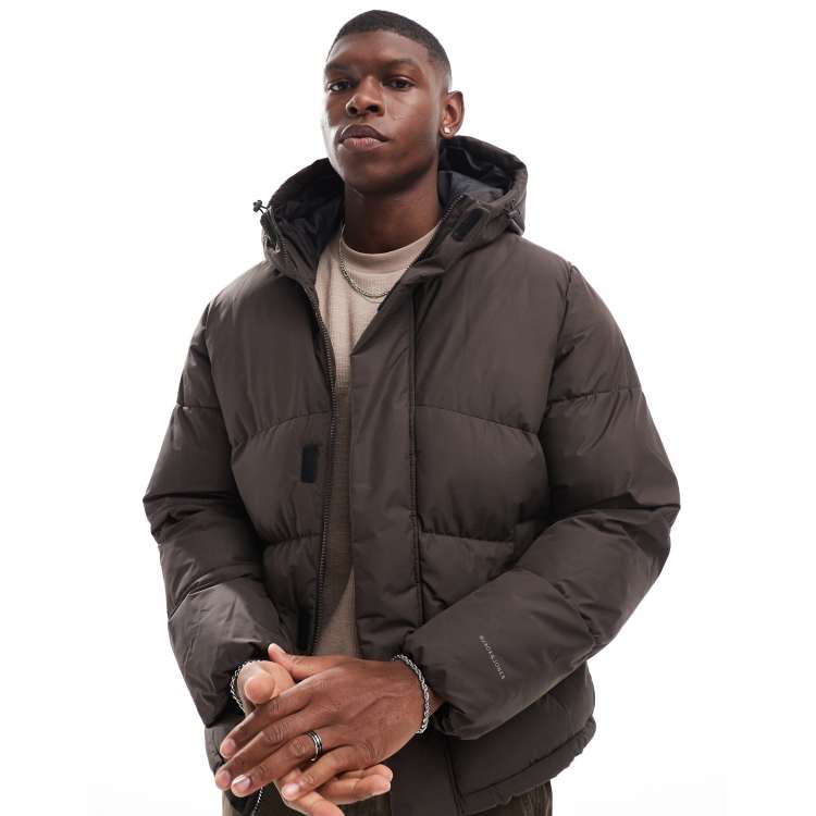 Jack & Jones hooded puffer jacket in chocolate brown | ASOS