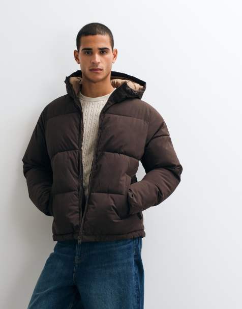Jack & Jones hooded puffer jacket in chocolate brown - view 1