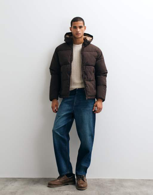 Jack & Jones hooded puffer jacket in chocolate brown, 2 of 5