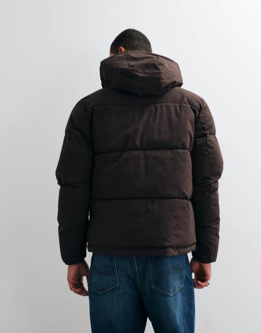 Jack & Jones hooded puffer jacket in chocolate brown, 4 of 5