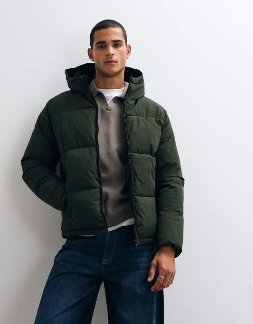 Jack & Jones hooded puffer jacket in dark green, 2 of 5
