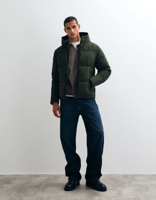 Jack & Jones hooded puffer jacket in dark green, 3 of 5