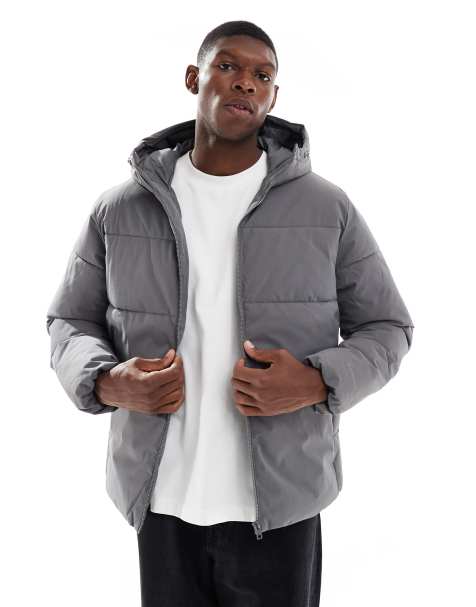 Jack & Jones hooded puffer jacket in gray - view 1