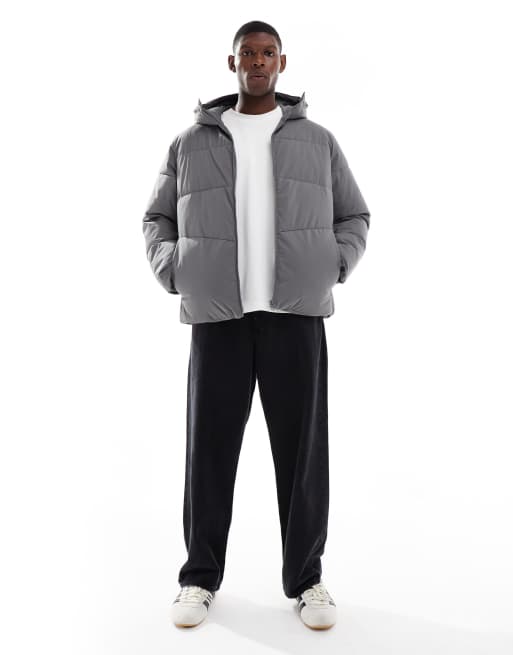 Jack & Jones hooded puffer jacket in gray