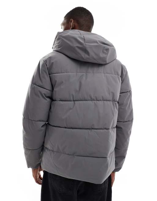 Jack & Jones hooded puffer jacket in gray