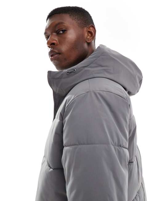 Jack & Jones hooded puffer jacket in gray